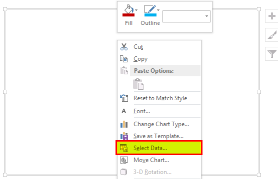 right-click on the chart and chose Select Data option