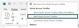 Quick Access Toolbar - Hide