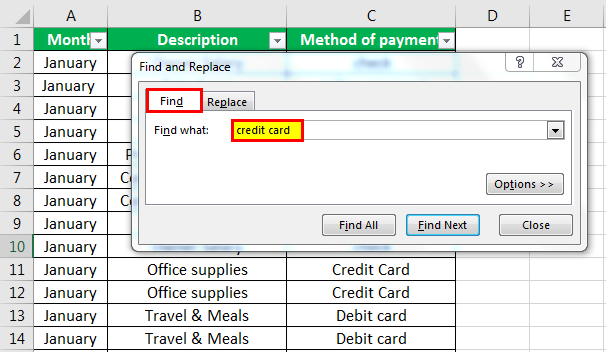 find in excel example 1.2