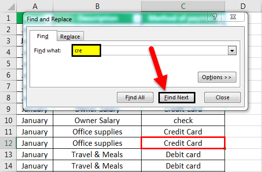 find in excel example 1.4