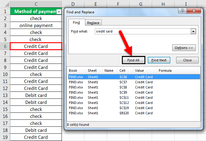find in excel example 1.5