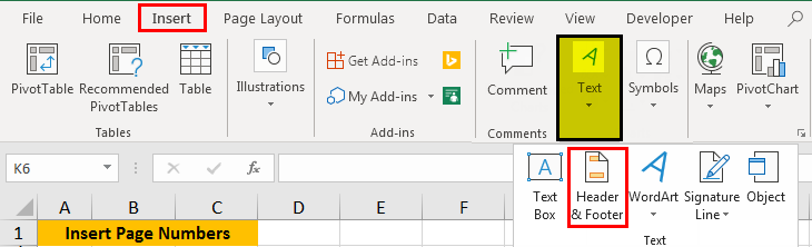 insert page number in excel example 1.1
