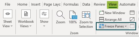 Column Lock in Excel - FAQ 3 - Freeze Panes