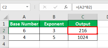 Exponents in Excel Examples 1-10