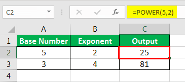 Exponents in Excel Examples 1-4