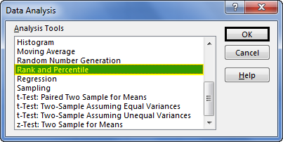 Rank and percentile Example 3-1