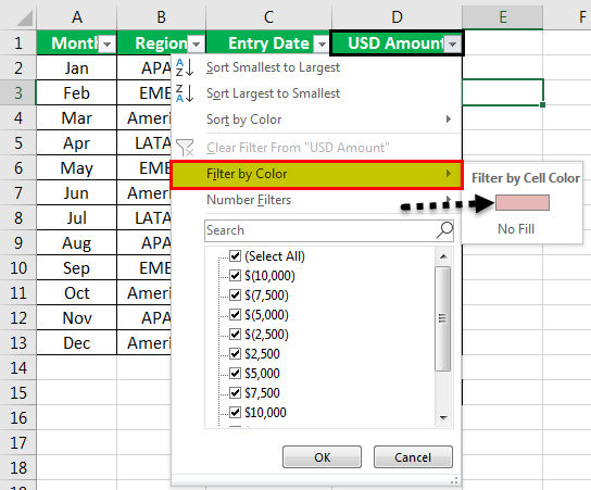 Sum by color in Excel Example1 -4