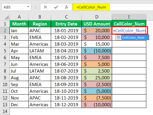 Sum by color in Excel Example2-5