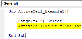 VBA Active Cell Example 1-1