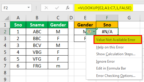 example of vlookup