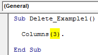 VBA Delete Column Example 1-2