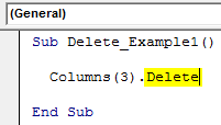 VBA Delete Column Example 1-3