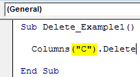 VBA Delete Column Example 1-4
