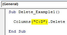 VBA Delete Column Example 1-7