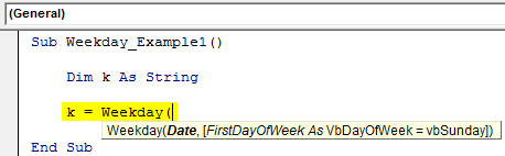 VBA Weekday Example 1-1
