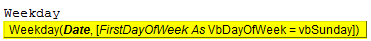 VBA Weekday Formula
