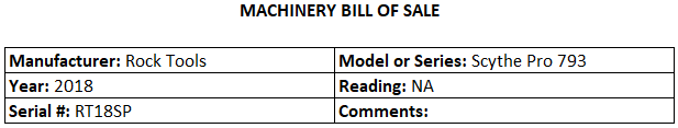 Bill of Sale Example 1