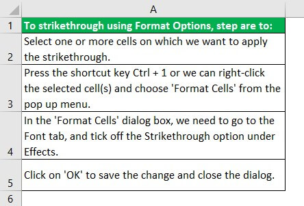 Strikethrough Format option Sample