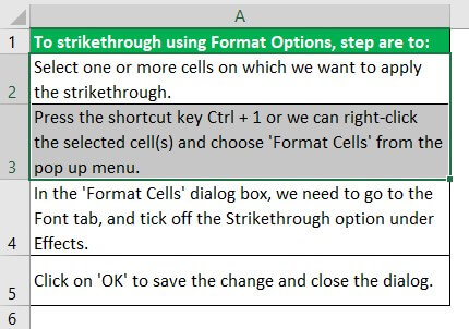 Strikethrough Format option Step 1