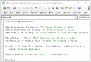 VBA StrComp | Compare Strings in VBA using StrComp Function