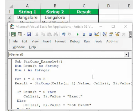 VBA StrComp | Compare Strings in VBA using StrComp Function