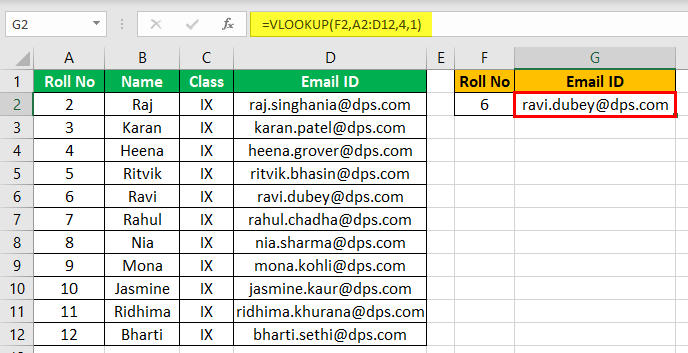 VLOOKUP Table Array Example 1-2