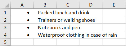 bulletpoints in excel example 3.4
