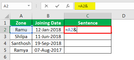 Concatenate Strings in Excel example 4.2