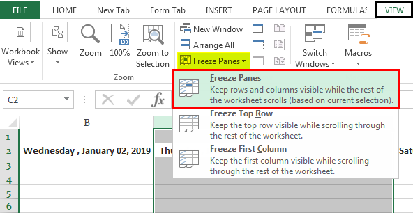 Freeze Cells in Excel 1.2