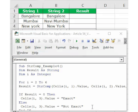 VBA StrComp | Compare Strings in VBA using StrComp Function