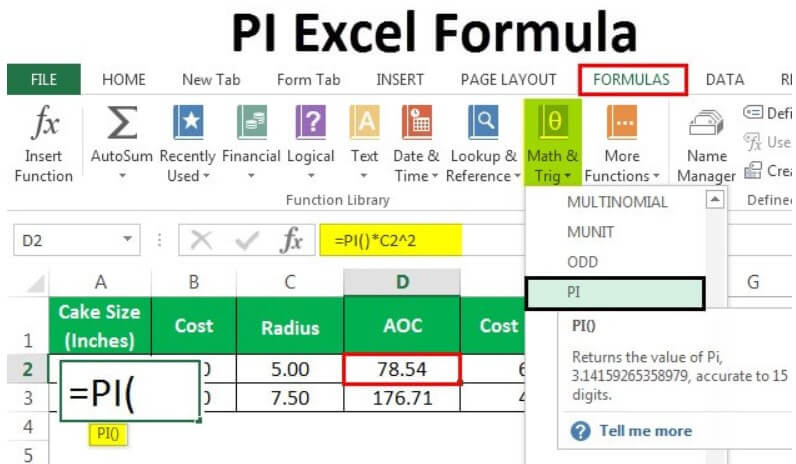 PI in Excel | How to Use PI Formula in Excel? (with Example)