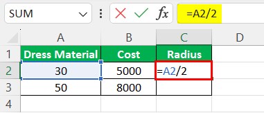 PI in Excel - Example 2 - radius