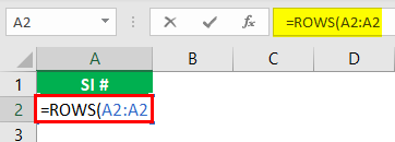 Rows Function in Excel Example4.1