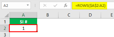 Rows Function in Excel Example4.3