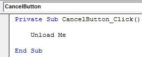 VBA Close UserForm Example 1-3