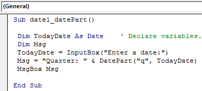 VBA DatePart Example 2
