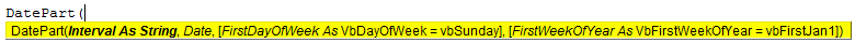 VBA DatePart Syntax
