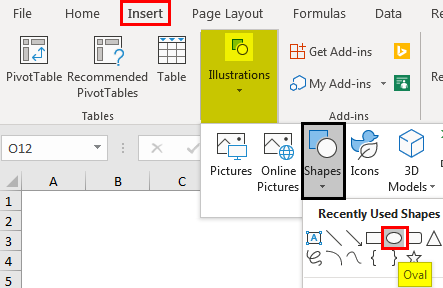 Insert tab - click on Illustrations and select shapes