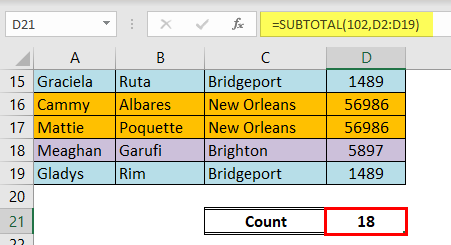 Count colored cells excel example 1-2