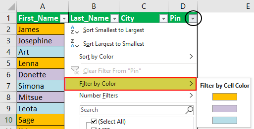 Count colored cells excel example 1-3
