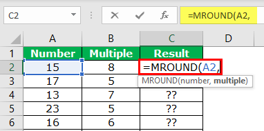 MROUND in Excel Example 1-2