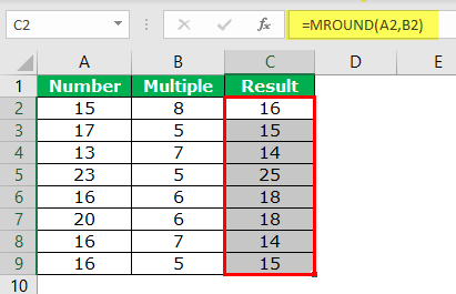 MROUND in Excel Example 1-4