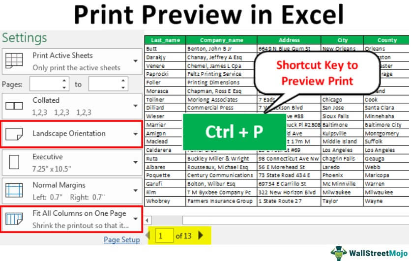 Print Preview in Excel