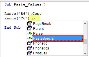 VBA Paste Value Example 2-6