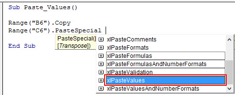 VBA Paste Value Example 2-9