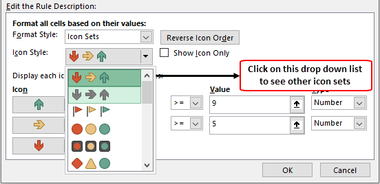 Excel Icon Sets Example 1-10