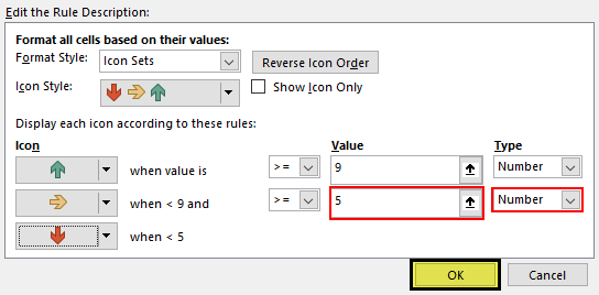 Excel Icon Sets Example 1-8