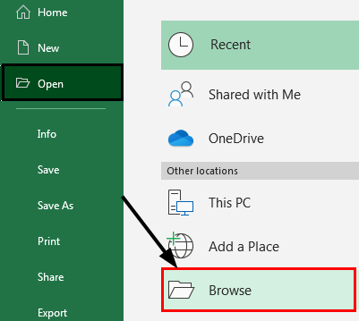 Excel Repair Browse Option