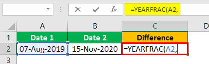 Excel YEARFRAC Example 1.3