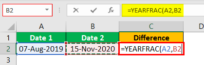 Excel YEARFRAC Example 1.5